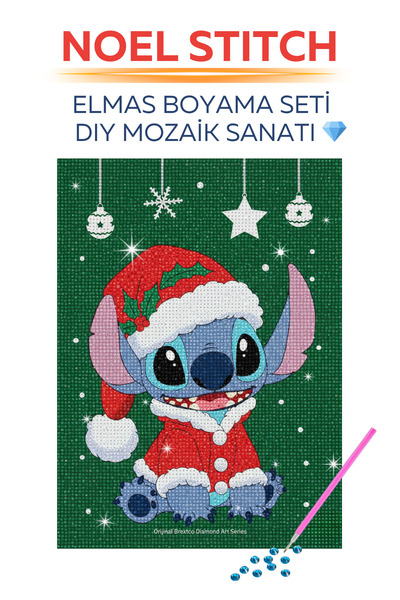 Brextco Store Yılbaşı Kostümlü Stitch Elmas Boyama Seti | DIY 5D Elmas Mozaik...
