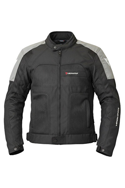 VENOM معطف دراجة نارية ديناميكي باللونين الأسود والرمادي للاستخدام في 4 مواسم