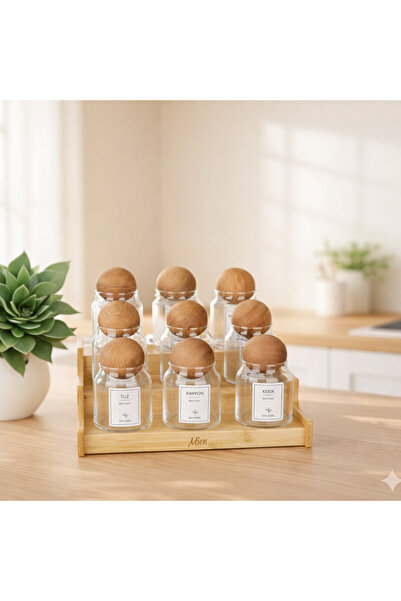 magical dreams Ahşap Standlı Top kapaklı Baharat Kavanozu seti(28 adet etiket...
