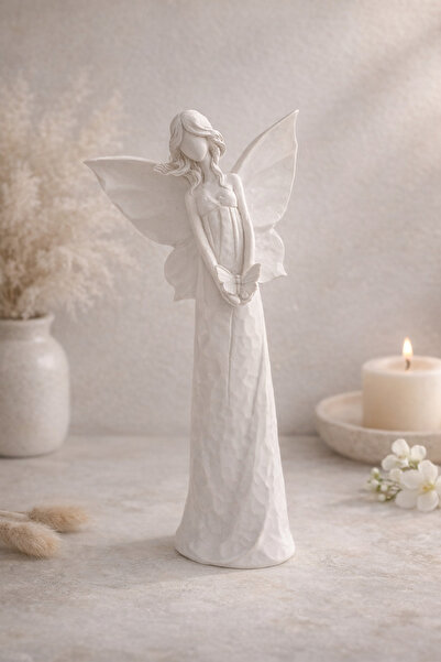 Home Dekoratif Melek Biblo 35x15 cm – Polyester Kanatlı Melek Heykeli