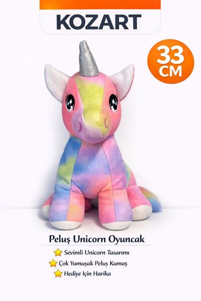 KOZART 33 Cm Peluş Boynuzlu At Unicorn Uyku Arkadaşı Eğlenceli Çocuk Oyuncağı