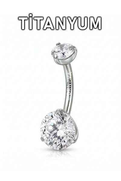 MORNEVA Titanyum Kristal Daire Taşlı Minimal Göbek Belly Piercingi