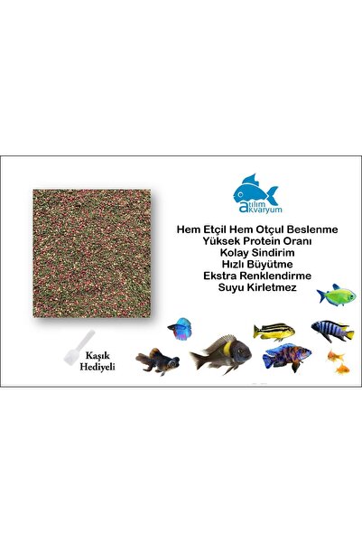 Atılım Akvaryum Özel Karışım Ciklet Balığı Yemi, Ekstra Canlı Renkler Karışık...