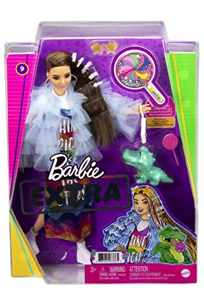 Barbie Palton Papusa Albastru și Rochie Curcubeu (GYJ78)