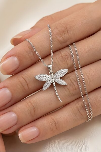 Nuvor Silver 925 Ayar Gümüş Yusufçuk Kolye – Zirkon Taşlı, Parlak Kaplama, Za...