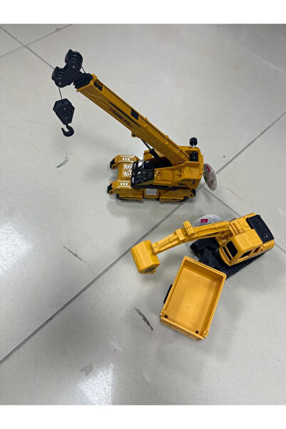 u-toys vinç ayakları acılan buyuk boy vinç ve kepçeli kamyon seti