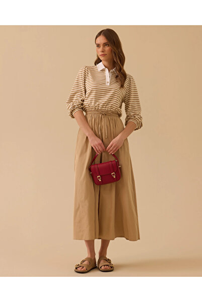 SCL Çift Parça Görünümlü Bel Bağcıklı Maksi Elbise