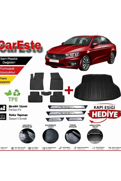 CarEste Fiat Egea Sedan 4D Havuzlu Paspas 5 Parça 2016+ Araca Özel Kaymaz Tab...