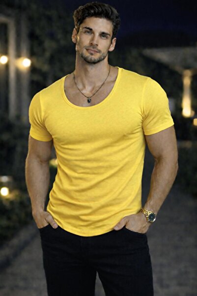 BYBÜLENT Tricou cu guler oval pentru bărbați Tricou cu guler deschis Lycra Sl...