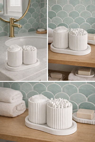 Misse Διακοσμητικό Σετ Μπάνιου 2 τεμαχίων από Μπετόν με Βαμβακερά Ακουστικά Ω...