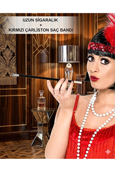 Generic Brand Σετ γυναικείων αξεσουάρ Gatsby της δεκαετίας του 1920 - Κόκκινο...