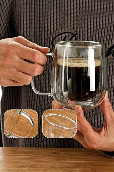 HUBBYCHEF كوب زجاجي مزدوج الجدار زجاجي مزدوج 350 مل كوب مكتب منزلي طبقة مزدوج...