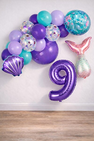 Patladı Gitti 9 Yaş Deniz Kızı Temalı Doğum Günü Parti Kutlama Seti Konsept 1