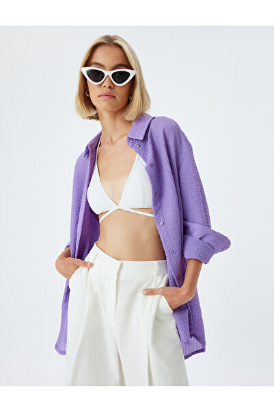 Koton Oversize Gömlek Dokulu Uzun Kollu