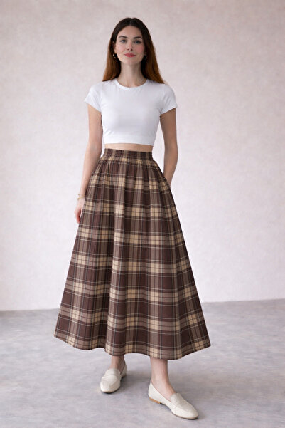 Kahra Collection ΚΑΦΕ ΦΟΥΣΤΑ Καρό ΤΕΜΑΧΙΩΝ ΜΕ ΕΛΑΣΤΙΚΗ ΖΩΝΗ ΚΑΙ ΤΣΕΠΕΣ Με τσέ...
