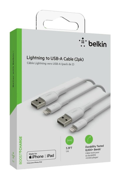 Belkin Cablu Lightning la USB-A 1m (2 buc.) Alb