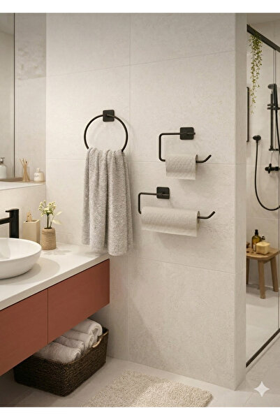 BUSEMSİ HOME Yapışkanlı Siyah Rulo Havluluk Wc Kağıtlık Ve Yuvarlak Havluluk ...