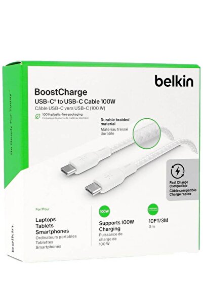 Belkin Cablu USB-C 2.0 împletit, 100W, 3m, alb
