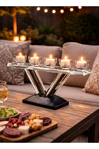 ALQANNAS Crystal Candle Holder with Luxury Base | 5 Tealight Candles | Modern...