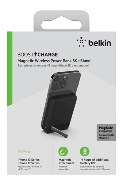 Belkin Baterie externă magnetică wireless cu suport 5.000 mAh, neagră