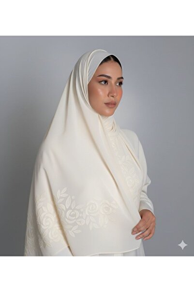 Veil Designer طرحه بوال اوف وايت بنطريز الورد الجوري علي الطرفين قماش ياباني ...