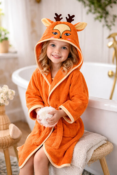 zenginhome Kapüşonlu Çocuk Bornozu,pamuklu,kulaklı,hayvan Figürlü