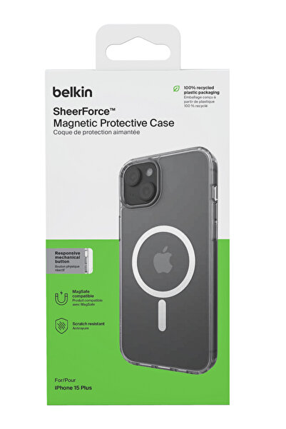 Belkin Carcasă de protecție magnetică Sheer-Ce pentru iPhone 15 Plus, transpa...
