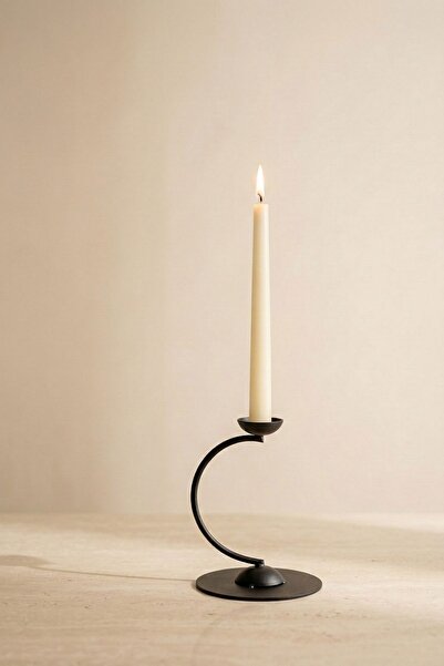 Seleni Siyah Kavisli Dekoratif Metal Mumluk Şamdan