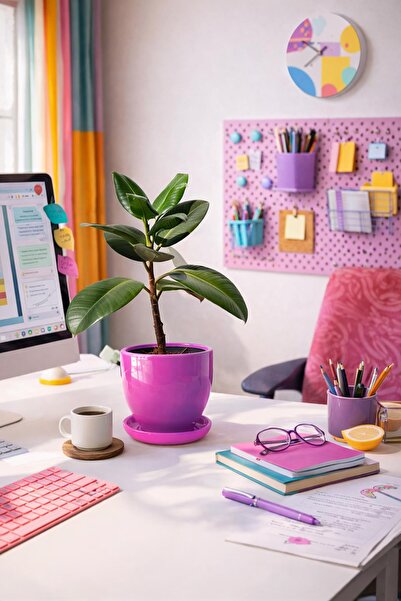 Evdek Tabaklı Pembe Çömlek Saksı 19x19 Cm