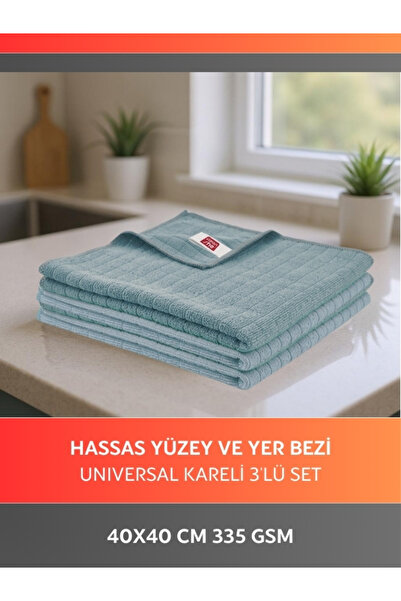 Cleanshe Mikrofiber Mutfak Temizlik Bezi 3'lü Set Hassas Yüzeyler Için 40x40c...