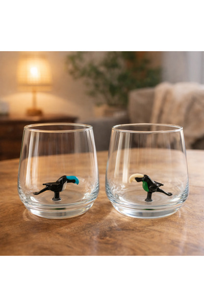 ADAMODART Toucan Bird Glass Figured Water Cup Set of 2