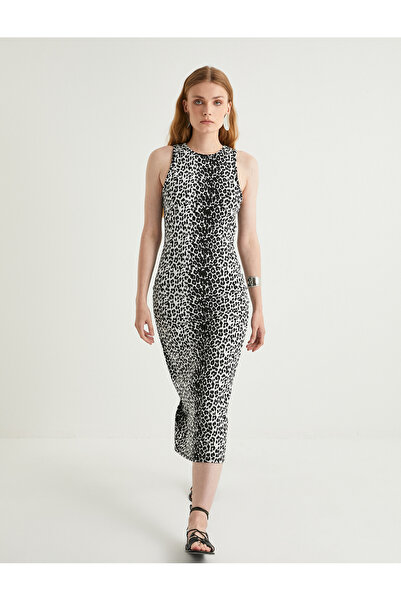 Koton Рокля от вискоза с леопардов принт, тънки презрамки, дължина до колянот...