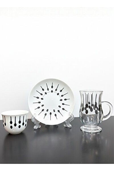 ALQANNAS طقم أكواب شاي وقهوة محفور بالليزر مكون من 18 قطعة | تصميم أسود أنيق