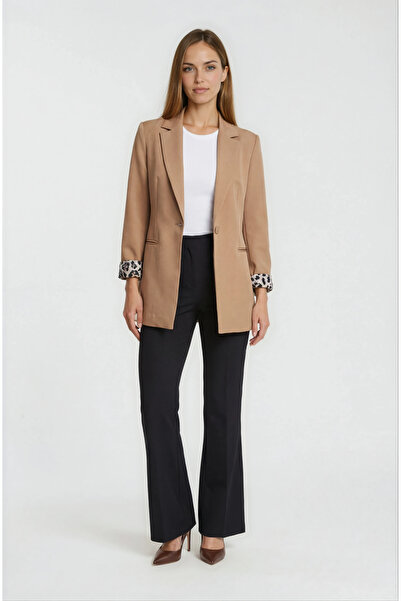 Spazio Tetterina Tek Düğme Leopar Astarlı Ceket CAMEL