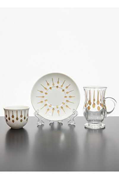 ALQANNAS طقم أكواب شاي وقهوة محفور بالليزر مكون من 18 قطعة | تصميم ذهبي أنيق