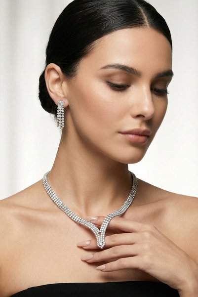Valmont Elegant Waterway Necklace and Earring Jewelry Set - Wedding, Henna, Engagement, Bridal Accessory