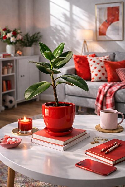 Evdek Tabaklı Kırmızı Çömlek Saksı 19x19 Cm