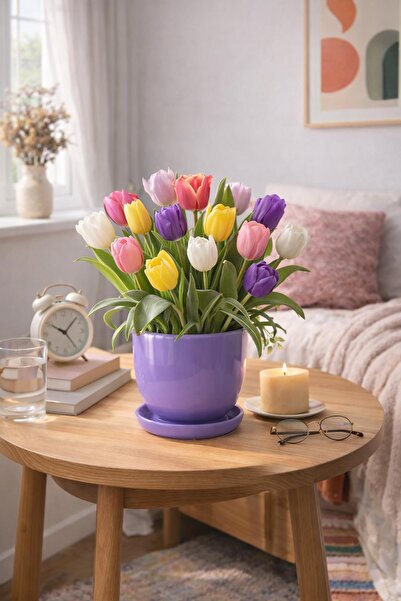 Evdek Tabaklı Lila U Çömlek Saksı 16x16 Cm