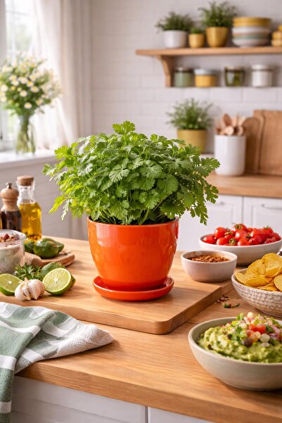 Evdek Tabaklı Turuncu U Çömlek Saksı 16x16 Cm