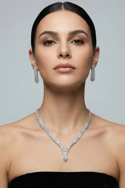 Valmont Elegant Waterway Necklace and Earring Jewelry Set - Wedding, Henna, Engagement, Bridal Accessory