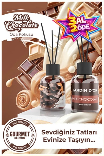 JARDIN D'OR Milk Chocolate Reed Diffuser 50 ml / Sütlü Çikolata Çubuklu Oda K...