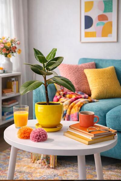 Evdek Tabaklı Sarı U Çömlek Saksı 16x16 Cm