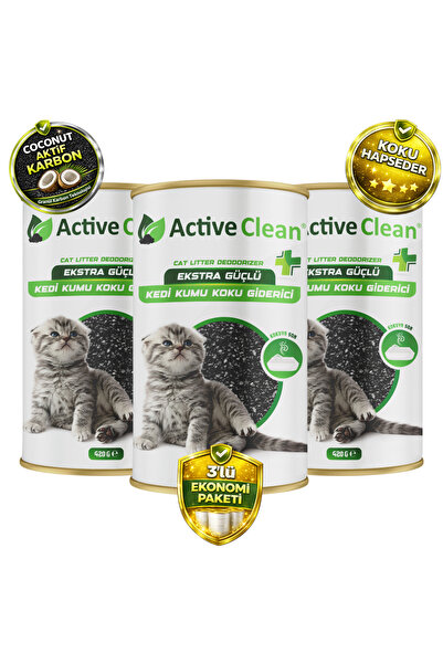 Active Clean Plus Kedi Kumu Koku Giderici 420g 3’lü Set