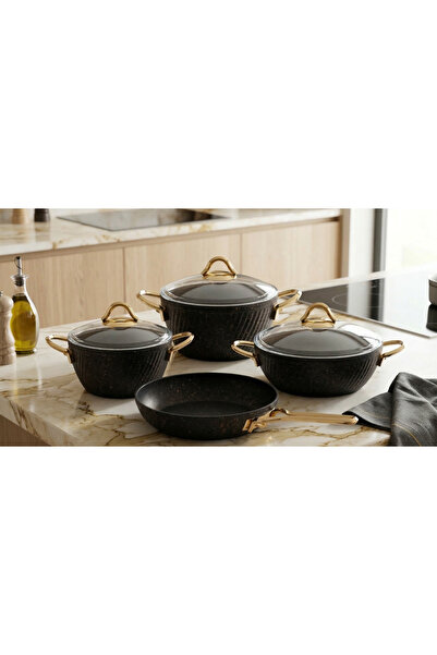 Özkent Hira Granite 4-Piece Cookware Set Black