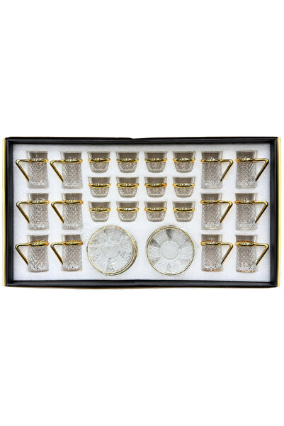 ALQANNAS 36 Piece Crystal Tea Glass & Coffee Cup Set Including 12 Saucers wit...