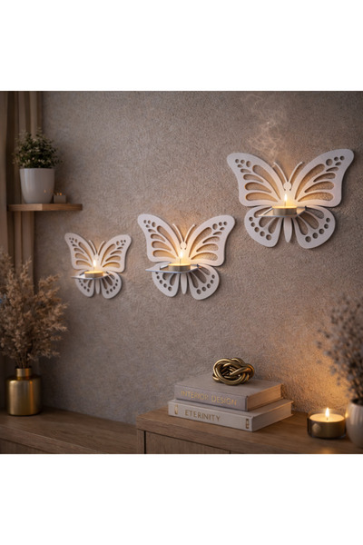 Dekoratif Kelebek Raf 3'lü Set