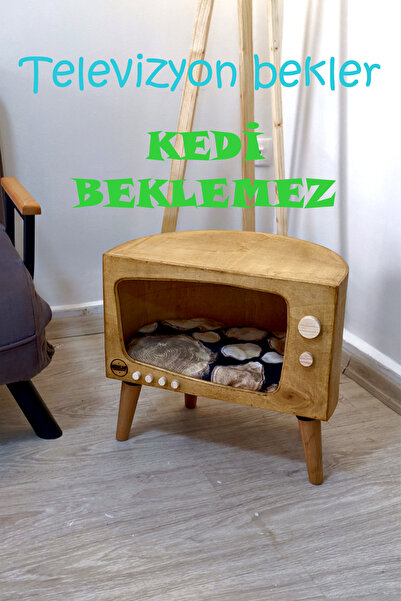 huncar Cosmoss TV Ahşap Retro Dekoratif Kedi Evi