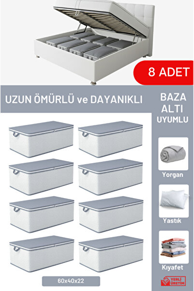 EVSELLA 8'li Set - Geometrik Çizgili Büyük Boy Baza Altı & Çekyat Altı Hurç (...
