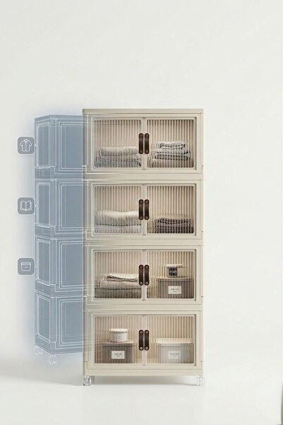 MOSTAFA 4-tier wardrobe in beige with polka dots, equipped with wheels and a ...