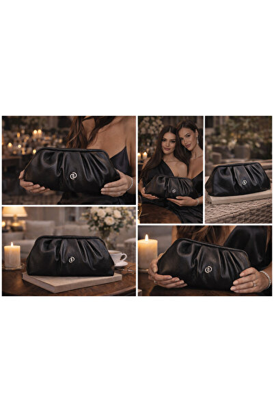 dukidasoturkiye Siyah Büzgülü Tasarım Kadın Portföy Çanta | Siyah T8301